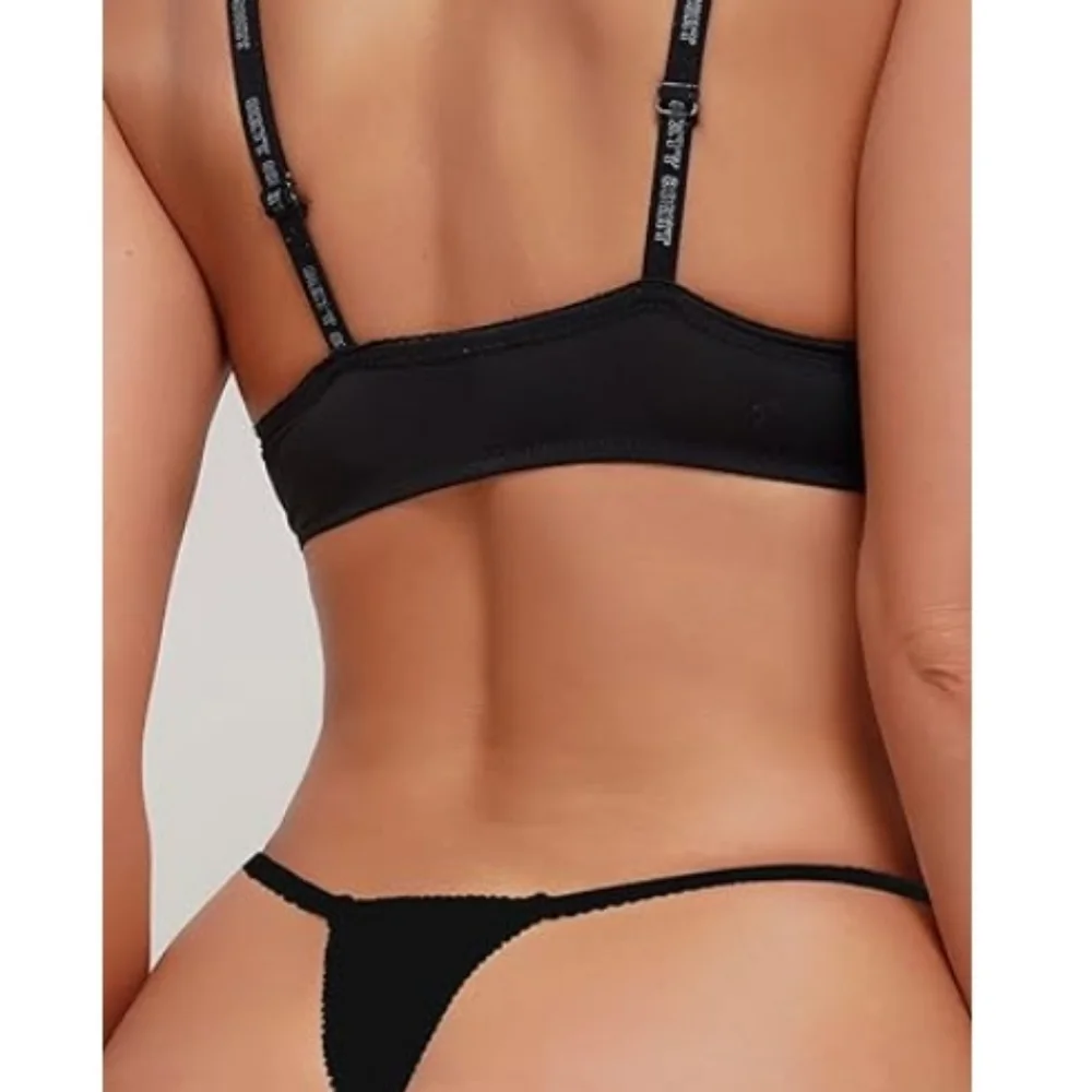 Women's Glitter Lace Low Rise Thongs Underwear Panty Solid Black Lace - Picture 5 of 6